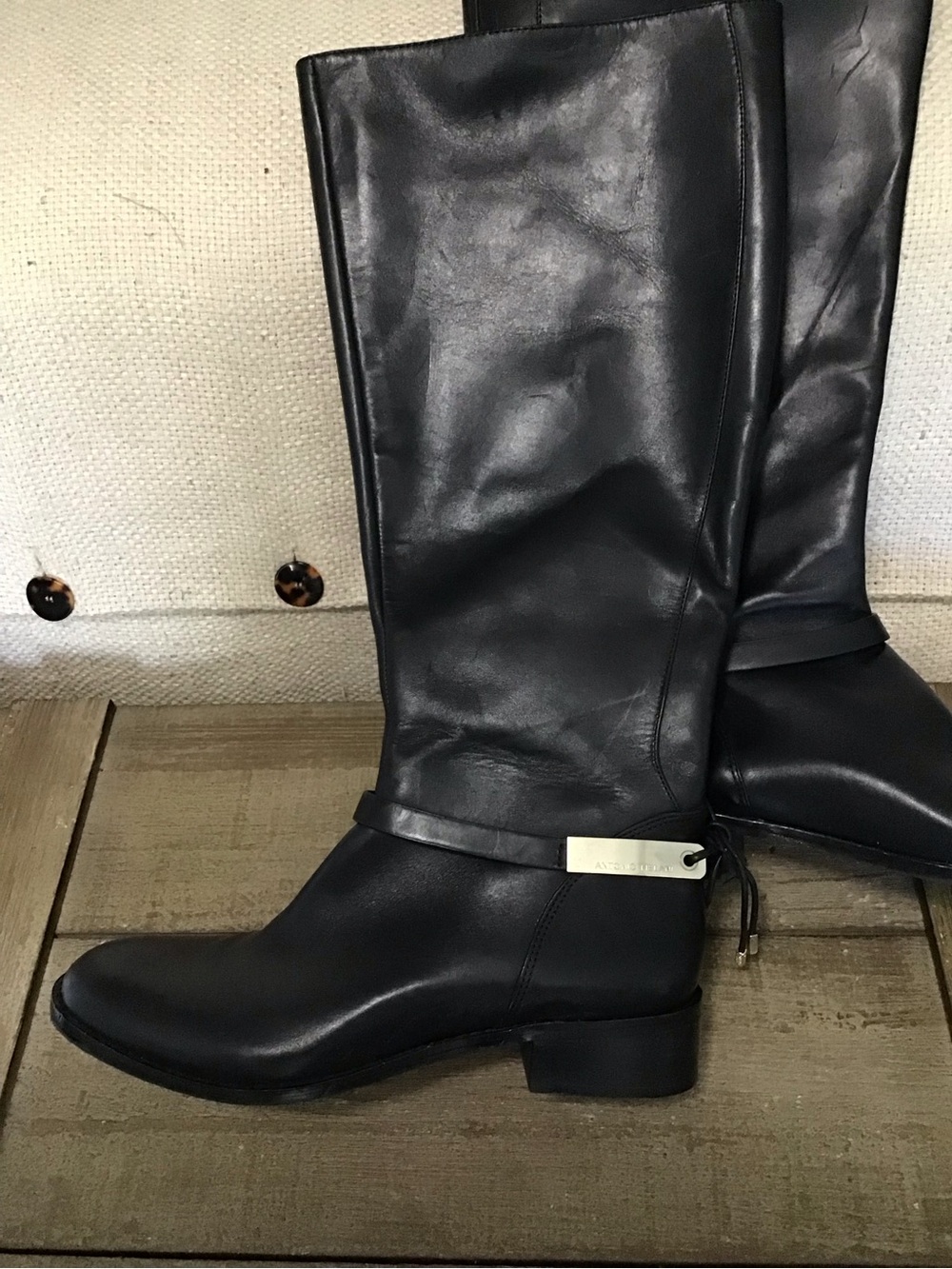 ANTONIO MELANI Black knee high wide calf Leather Boots